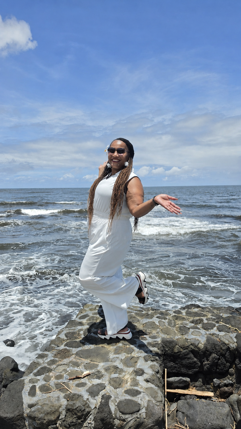 Leslie enjoying a beautiful oceanfront destination