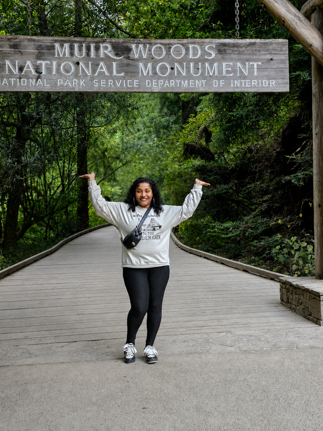 Leslie on the boardwalk at Muir Woods National Monument
